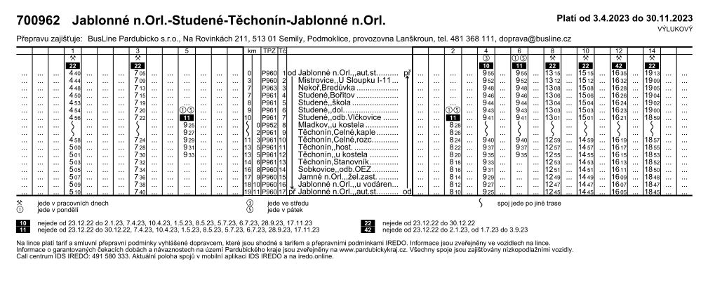 výlukový jízdní řád Jablonné n. O. Studené